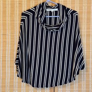 Max Studio Navy White Striped Cowl Neck Poncho Top XS Streetwear Boho Office‎